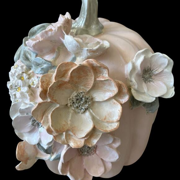 Martha Stewart Floral Embellished Pumpkin 10in Pastel Pink Resin Fall Decor NEW - Picture 5 of 15